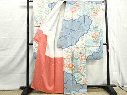 平和屋着物■豪華振袖　駒刺繍　絞り　孔雀花文　牡丹　暈し染め　銀彩　正絹　逸品　DABJ0015qa