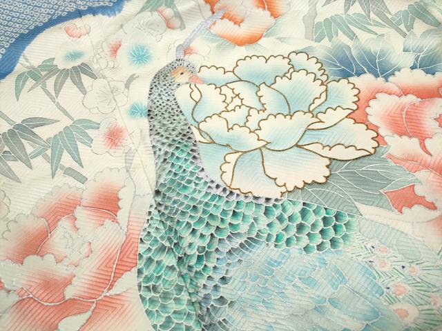 平和屋着物■豪華振袖　駒刺繍　絞り　孔雀花文　牡丹　暈し染め　銀彩　正絹　逸品　DABJ0015qa