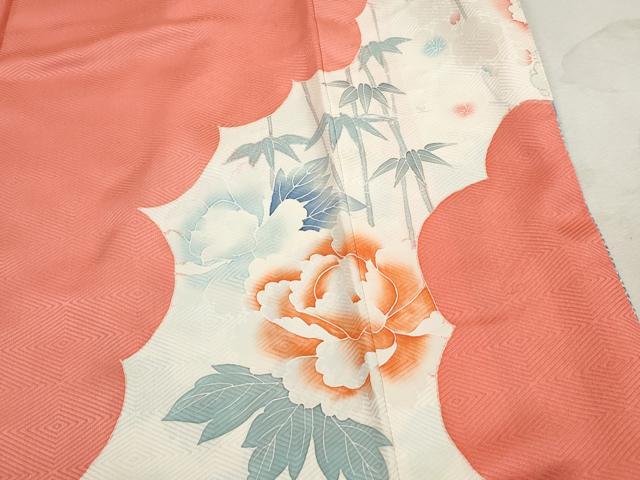 平和屋着物■豪華振袖　駒刺繍　絞り　孔雀花文　牡丹　暈し染め　銀彩　正絹　逸品　DABJ0015qa