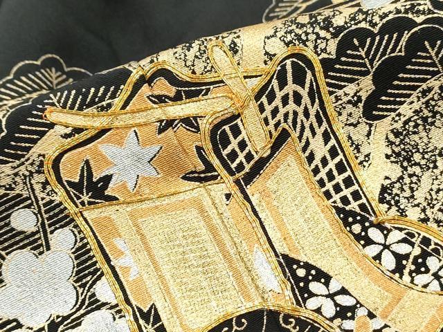 平和屋着物■豪華黒留袖　駒刺繍　風景御所車花文　松竹梅　金銀彩　正絹　逸品　DABJ0019qa