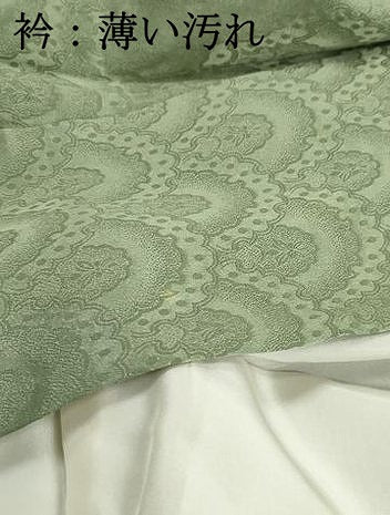 平和屋着物■上質な色無地　花青海波地紋　柳色　正絹　逸品　DABJ0021qa