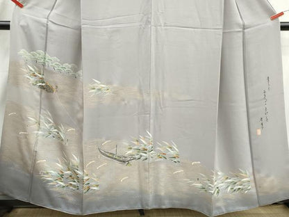 平和屋着物■訪問着　作家物　駒刺繍　籬松文　舟　暈し染め　金彩　正絹　逸品　DABJ0022qa