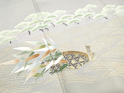平和屋着物■訪問着　作家物　駒刺繍　籬松文　舟　暈し染め　金彩　正絹　逸品　DABJ0022qa