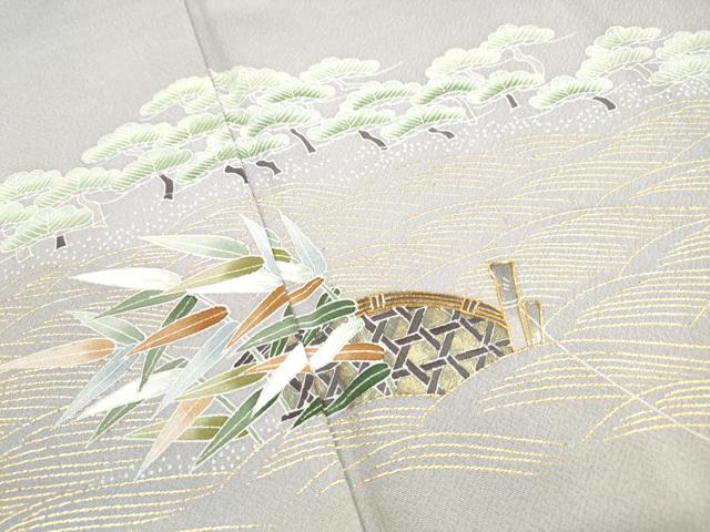 平和屋着物■訪問着　作家物　駒刺繍　籬松文　舟　暈し染め　金彩　正絹　逸品　DABJ0022qa