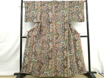 平和屋着物■上質な小紋　花間道　枝梅　鬼しぼ縮緬　正絹　逸品　DABJ0023qa