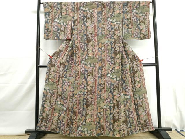 平和屋着物■上質な小紋　花間道　枝梅　鬼しぼ縮緬　正絹　逸品　DABJ0023qa