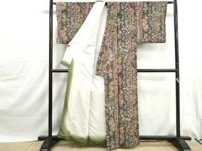 平和屋着物■上質な小紋　花間道　枝梅　鬼しぼ縮緬　正絹　逸品　DABJ0023qa
