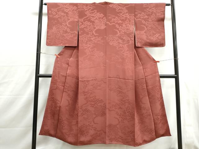 平和屋着物■上質な色無地　風景花地紋　松竹梅　鳶色　正絹　逸品　DABJ0024qa