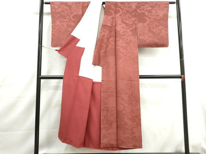 平和屋着物■上質な色無地　風景花地紋　松竹梅　鳶色　正絹　逸品　DABJ0024qa