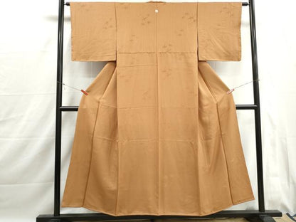 平和屋着物■上質な色無地　格子笹の葉地紋　香染色　正絹　逸品　DABJ0030qa
