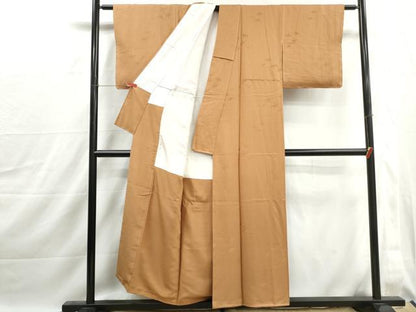 平和屋着物■上質な色無地　格子笹の葉地紋　香染色　正絹　逸品　DABJ0030qa