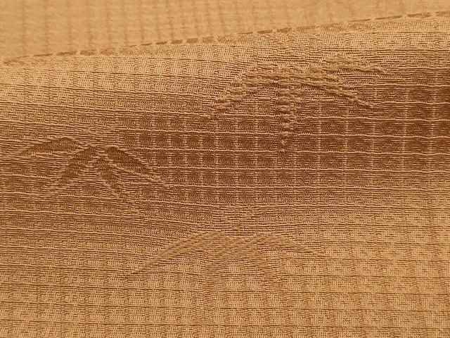 平和屋着物■上質な色無地　格子笹の葉地紋　香染色　正絹　逸品　DABJ0030qa