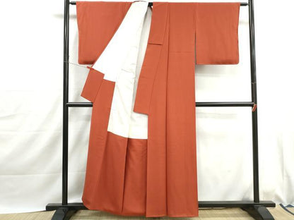平和屋着物■上質な色無地　樺色　正絹　逸品　DABJ0032qa