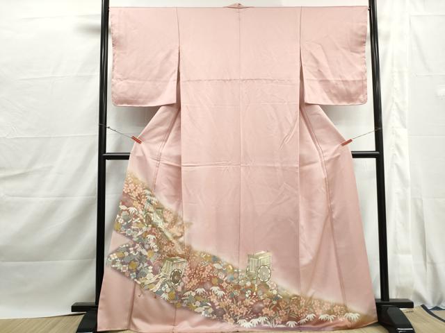 平和屋着物■豪華色留袖　御所車花文　宝尽くし　暈し染め　金彩　正絹　逸品　DABJ0052qa