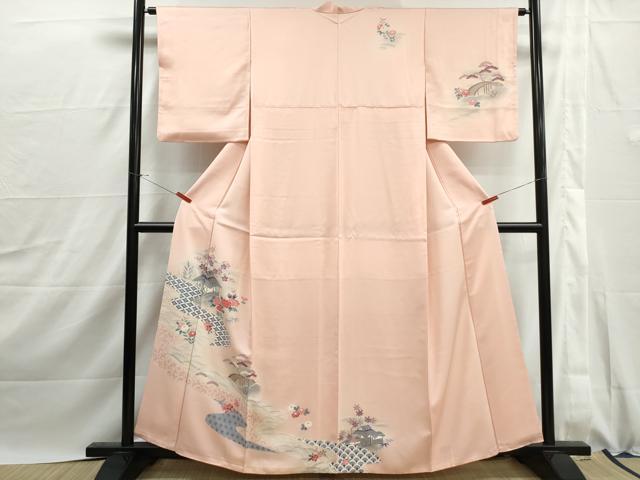 平和屋着物■訪問着　友禅　風景花文　松竹梅　暈し染め　松坂屋扱い　正絹　逸品　DABJ0054qa