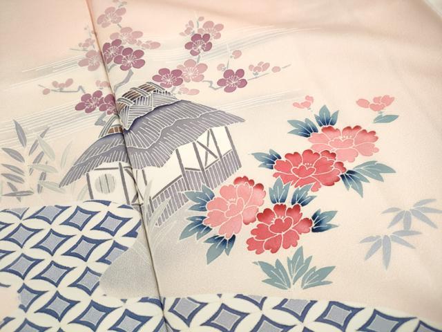 平和屋着物■訪問着　友禅　風景花文　松竹梅　暈し染め　松坂屋扱い　正絹　逸品　DABJ0054qa