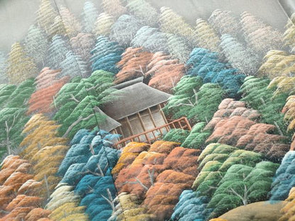 平和屋着物■豪華黒留袖　手描き　風景樹林文　暈し染め　正絹　逸品　DABJ0055qa