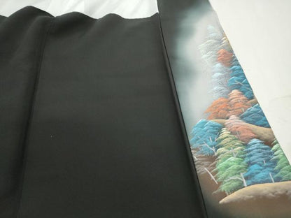 平和屋着物■豪華黒留袖　手描き　風景樹林文　暈し染め　正絹　逸品　DABJ0055qa