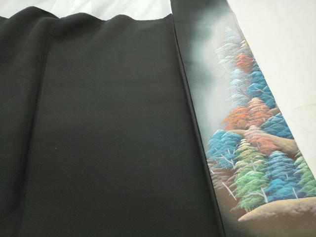 平和屋着物■豪華黒留袖　手描き　風景樹林文　暈し染め　正絹　逸品　DABJ0055qa