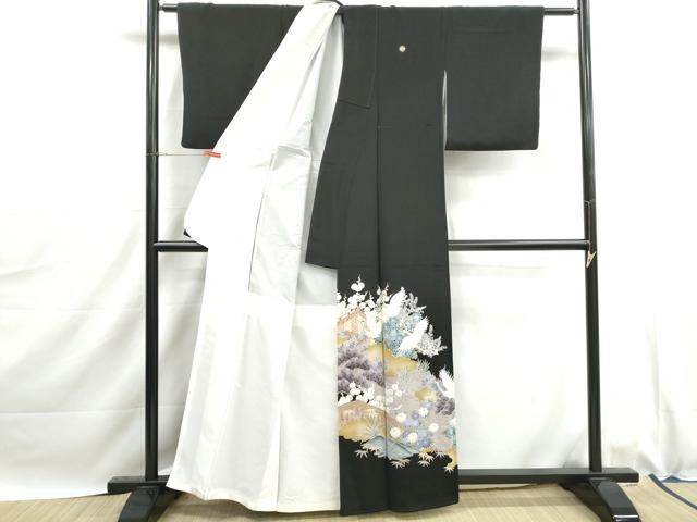 平和屋着物■豪華黒留袖　刺繍　群鶴風景花文　松竹梅　正絹　逸品　DABJ0056qa
