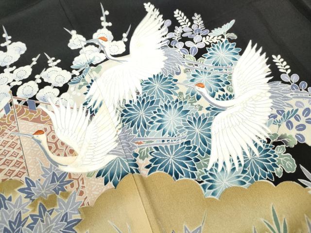 平和屋着物■豪華黒留袖　刺繍　群鶴風景花文　松竹梅　正絹　逸品　DABJ0056qa