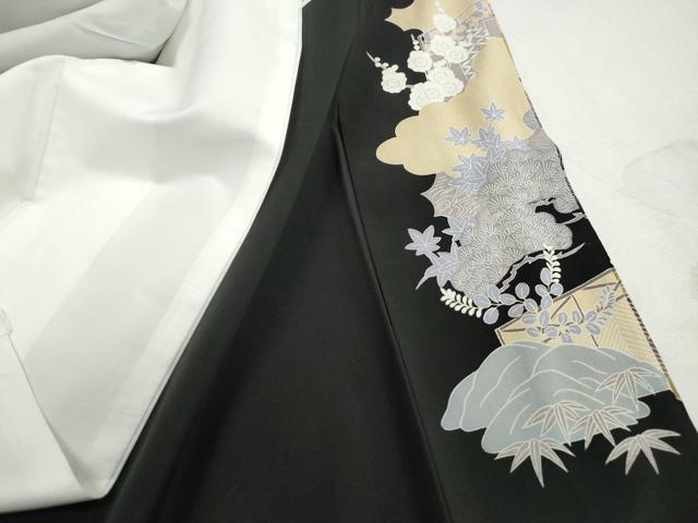 平和屋着物■豪華黒留袖　刺繍　群鶴風景花文　松竹梅　正絹　逸品　DABJ0056qa