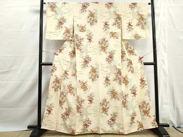 平和屋着物■上質な小紋　亀甲花青海波　金彩　正絹　逸品　DABJ0059qa