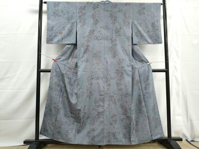 平和屋着物■上質な小紋　紬地　草花文　正絹　逸品　DABJ0066qa