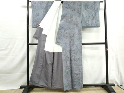平和屋着物■上質な小紋　紬地　草花文　正絹　逸品　DABJ0066qa