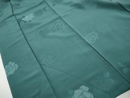 平和屋着物■上質な小紋　薔薇尽くし　バラ　青磁色　正絹　逸品　DABJ0078qa