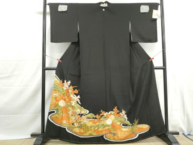 平和屋着物■豪華黒留袖　駒刺繍　花鳥文　尾長鳥　松竹梅　金彩　正絹　逸品　未使用　DABJ0080qa