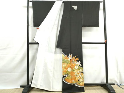 平和屋着物■豪華黒留袖　駒刺繍　花鳥文　尾長鳥　松竹梅　金彩　正絹　逸品　未使用　DABJ0080qa