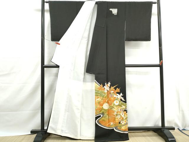 平和屋着物■豪華黒留袖　駒刺繍　花鳥文　尾長鳥　松竹梅　金彩　正絹　逸品　未使用　DABJ0080qa