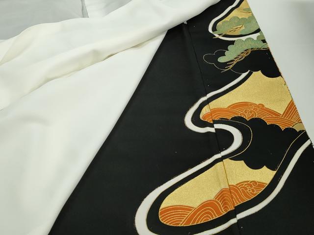 平和屋着物■豪華黒留袖　駒刺繍　花鳥文　尾長鳥　松竹梅　金彩　正絹　逸品　未使用　DABJ0080qa