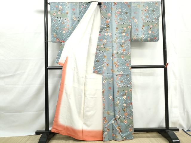 平和屋着物■上質な小紋　枝花楓文　暈し染め　金彩　正絹　逸品　DABJ0082qa