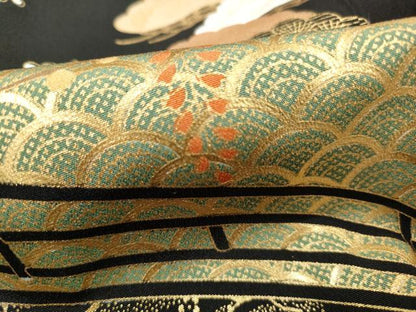 平和屋着物■豪華黒留袖　駒刺繍　渡橋風景花松文　金彩　正絹　逸品　DABJ0083qa