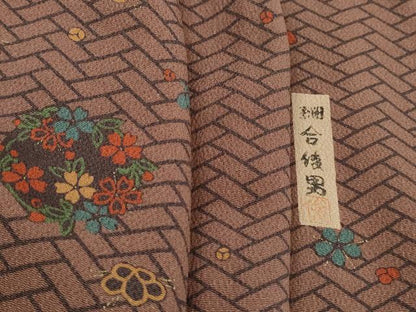 平和屋着物■重要無形文化財・伊勢手彫型本染・細合俊男　小紋　檜垣花丸文　正絹　逸品　DABJ0085qa