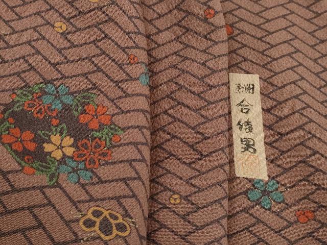 平和屋着物■重要無形文化財・伊勢手彫型本染・細合俊男　小紋　檜垣花丸文　正絹　逸品　DABJ0085qa