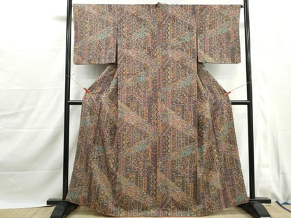 平和屋着物■上質な小紋　切嵌更紗花文　正絹　逸品　DABJ0092qa