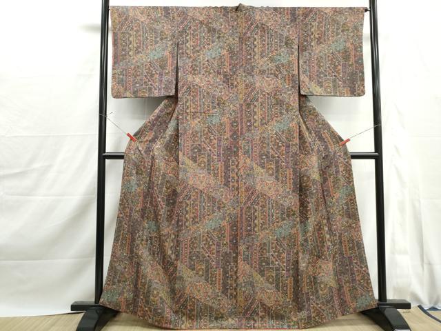 平和屋着物■上質な小紋　切嵌更紗花文　正絹　逸品　DABJ0092qa