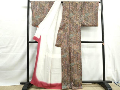 平和屋着物■上質な小紋　切嵌更紗花文　正絹　逸品　DABJ0092qa