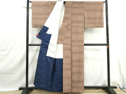 平和屋着物■上質な紬　めがね織　霞文　正絹　逸品　DABJ0093qa