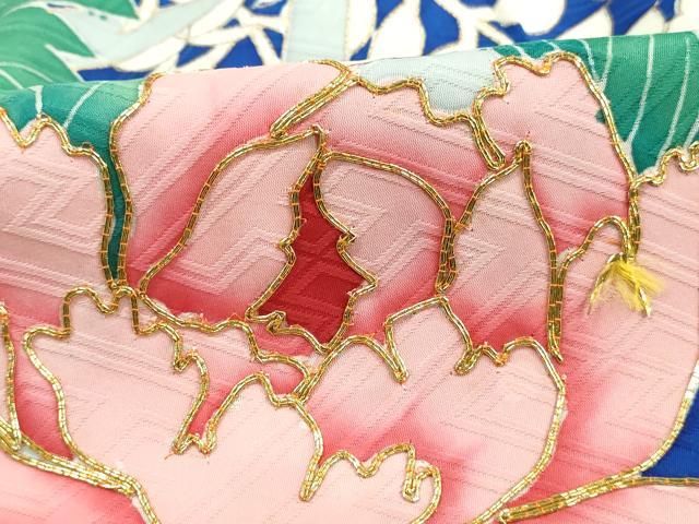 平和屋着物■豪華振袖　駒刺繍　草花文　牡丹　金彩　正絹　逸品　DABJ0097qa
