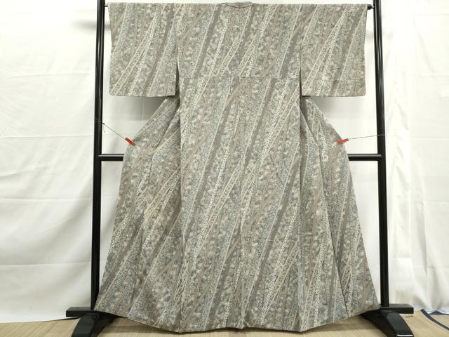 平和屋着物■上質な小紋　鬘帯花唐草文　鬼しぼ縮緬　三越扱い　正絹　逸品　DABJ0098qa