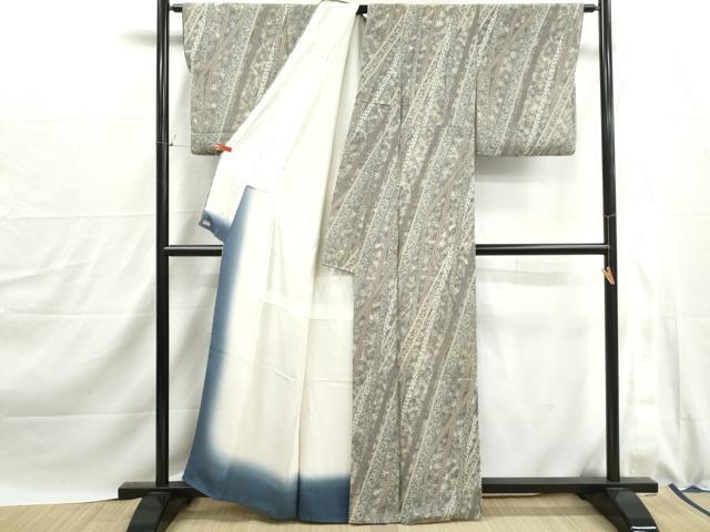 平和屋着物■上質な小紋　鬘帯花唐草文　鬼しぼ縮緬　三越扱い　正絹　逸品　DABJ0098qa