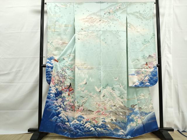 平和屋着物■豪華振袖　駒刺繍　人物御所車花文　群鶴　暈し染め　金銀彩　正絹　逸品　DABJ0100qa