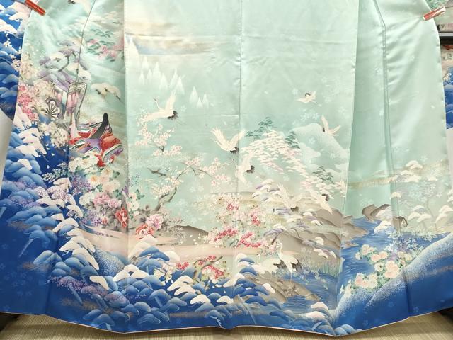 平和屋着物■豪華振袖　駒刺繍　人物御所車花文　群鶴　暈し染め　金銀彩　正絹　逸品　DABJ0100qa