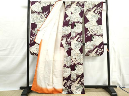 平和屋着物■豪華振袖　檜扇花鳥文　金彩　正絹　逸品　DABJ0102qa