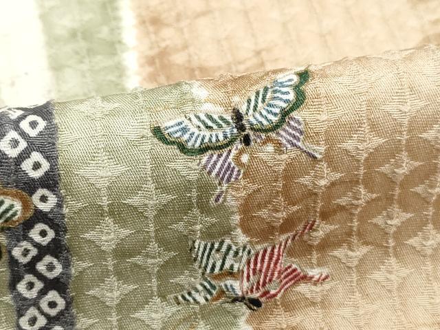 平和屋着物■上質な小紋　花蝶間道　金彩　正絹　逸品　DABJ0104qa