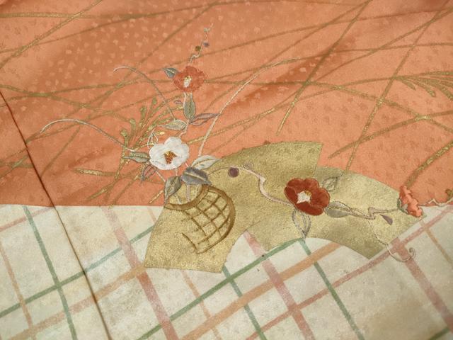 平和屋着物■訪問着　刺繍　地紙枝椿文　金彩　仮絵羽　逸品　未使用　DABJ0115qa